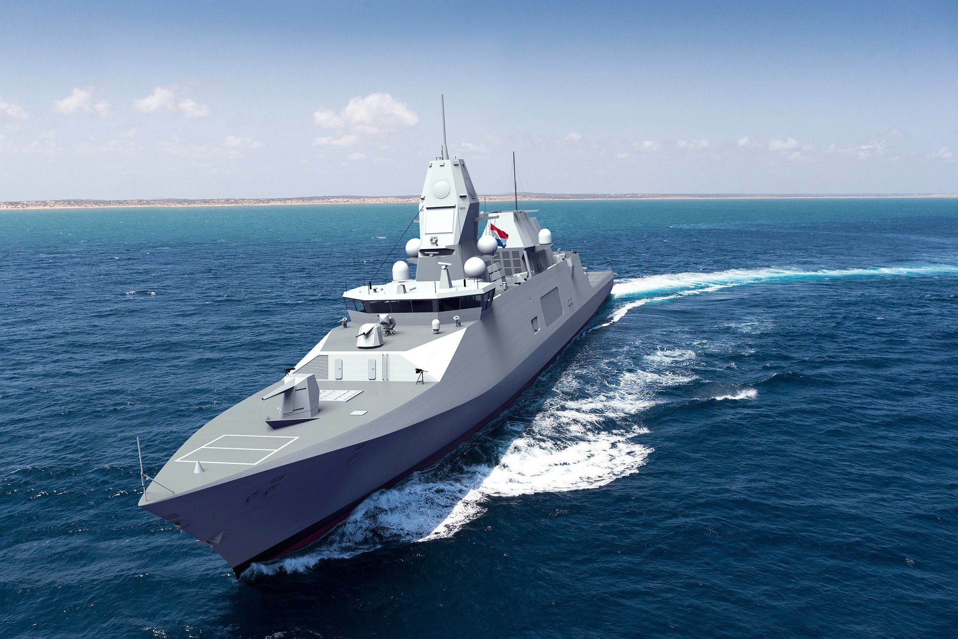 Digitale render van het ASW-fregat (bron: Koninklijke Marine)