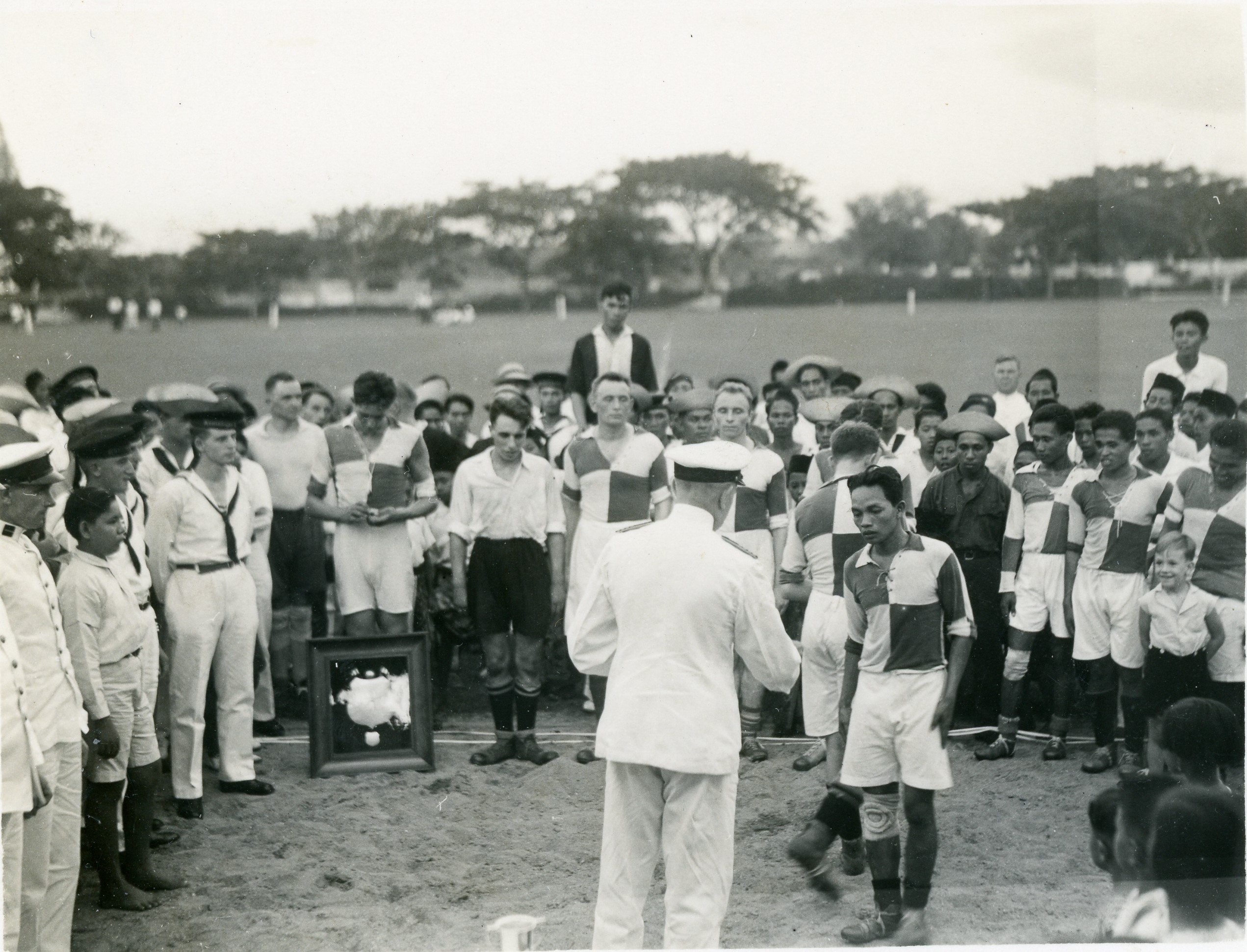 Fig 2 prize presentation by CAPT van der Stad after football match 1934